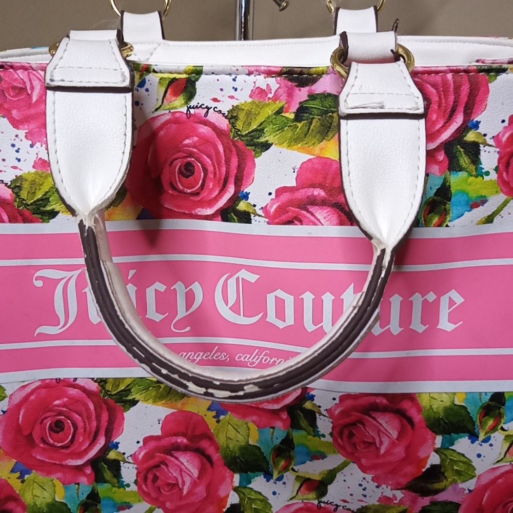 Juicy Couture Billboard Tote Bag Purse Crossbody In White & Rose Pink Detail - Picture 4 of 9